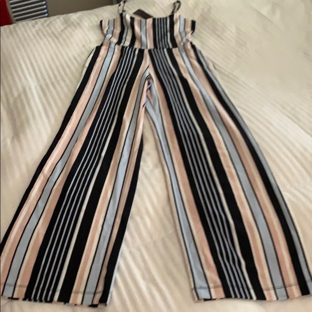 Spaghetti Strap Striped Jumpsuit Juniors size Small & XL s